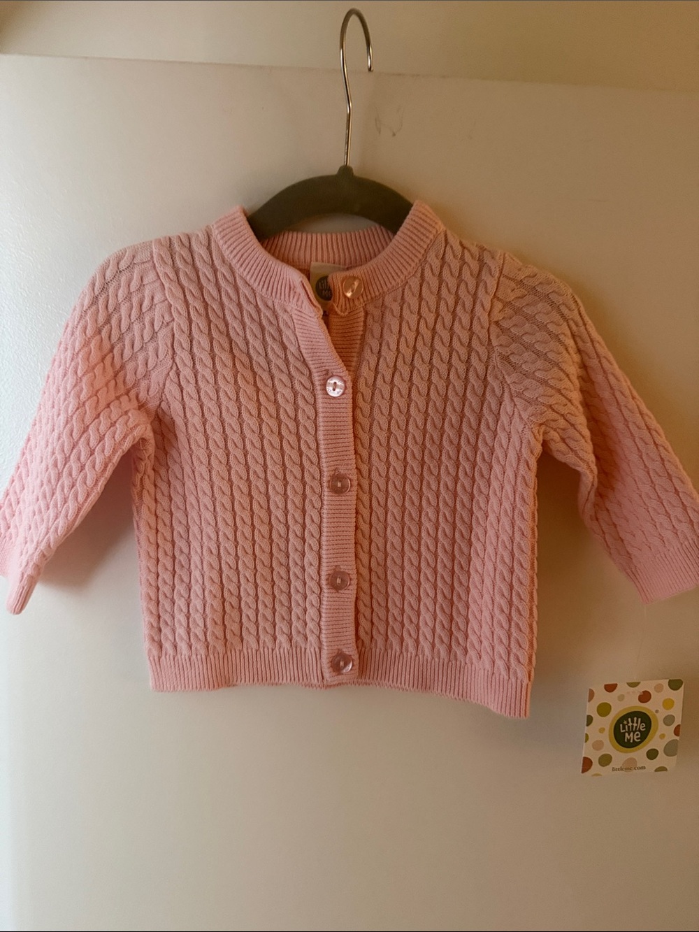 Little Me Light Pink Cable Knit Cardigan